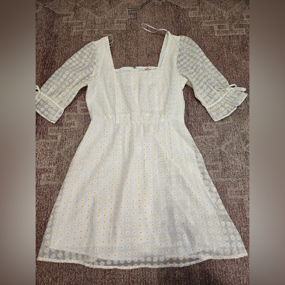 Francesca's Mi Ami daisy floral print fit and flare sheer sleeve mini dress med